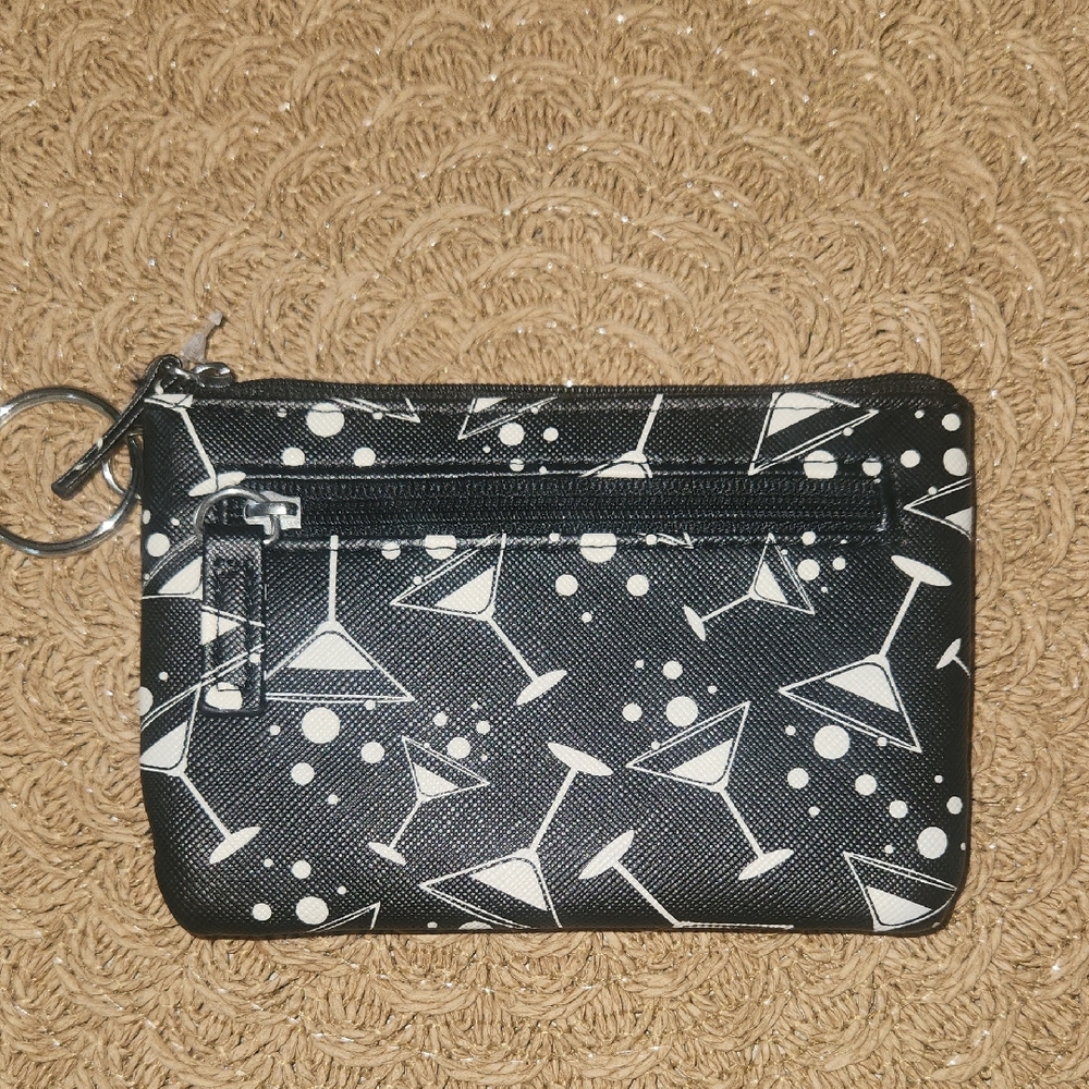 Apt. 9 Black & White Martini Print Coin Pouch/Wallet 5.5"x3.5" NWT